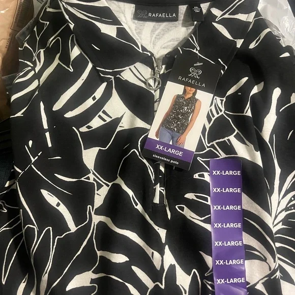 Rafaella Black & White Sleeveless Zip-Front Leaf Print Top NWT XXL - Picture 2 of 9